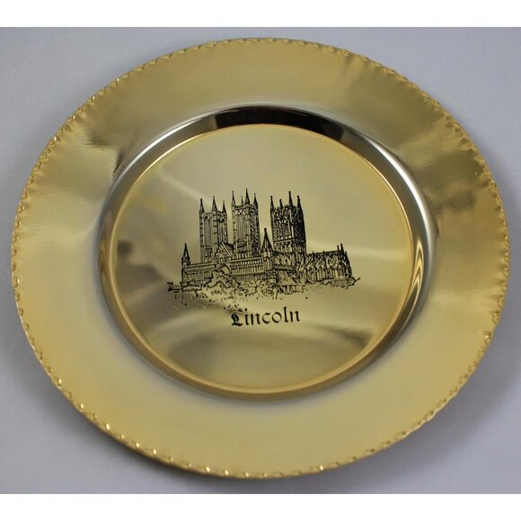 English Gothic Historic Lincoln Cathedral, UK 24K Gold Plated Collectible Plate - Picture 8 of 16